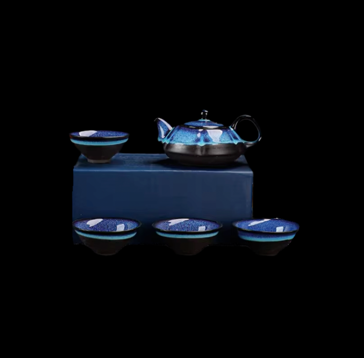 Service à Thé Céramique Jun Kiln – Brume d'Océan & Reflets d'Azur