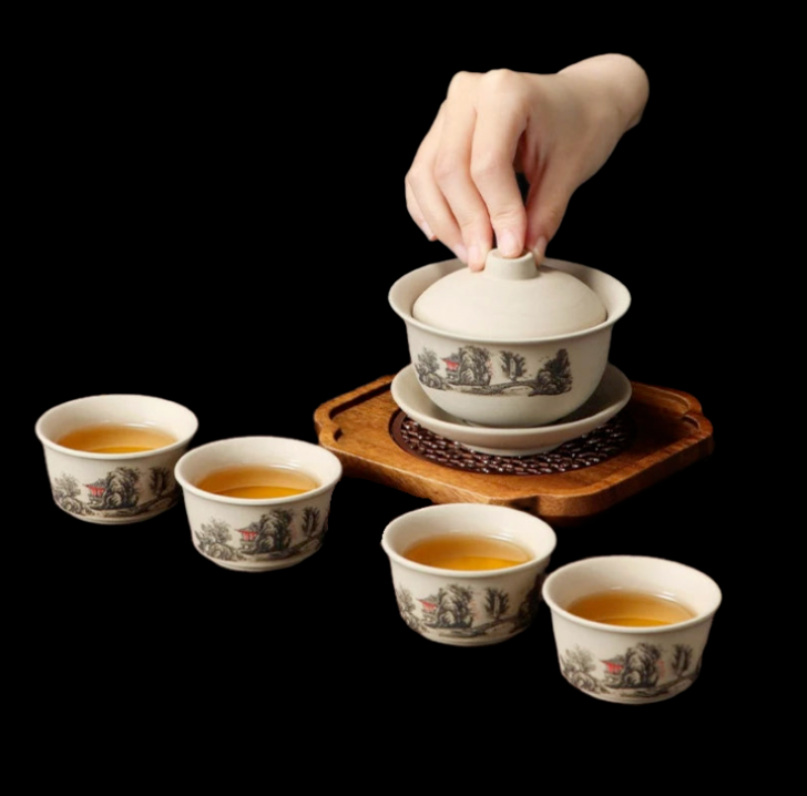 Service à Thé Sancai Traditionnel – L'Écho des Monts en Grès